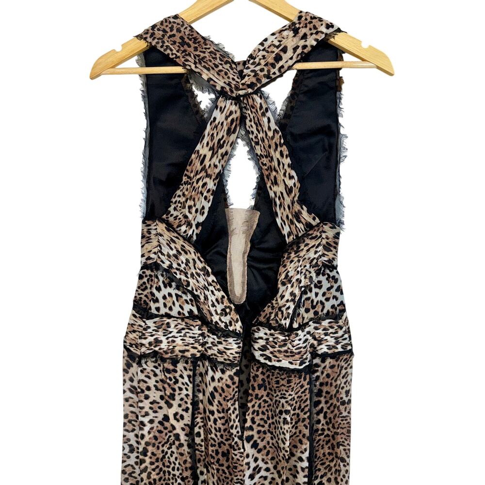 NWT Mandalay Grey Leopard Black Brown Silk Sleeveless Maxi Evening Dress Size 10 - Picture 11 of 16